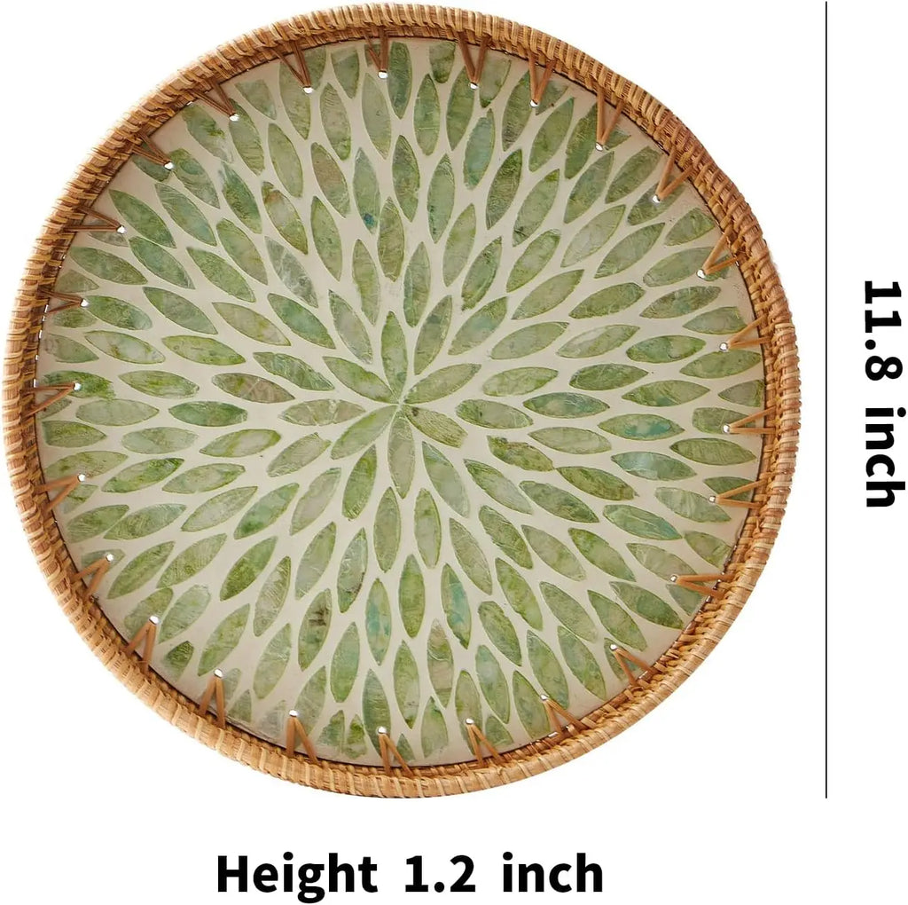 Handmade Rattan & Glass Mosaic Tray – Decorative Serving Tray, 5 Styles