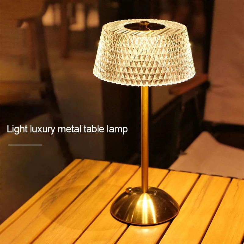 Crystal Glow Cordless Table Lamp – Rechargeable Touch Lamp with Glass Shade