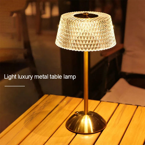 Crystal Glow Cordless Table Lamp – Rechargeable Touch Lamp with Glass Shade