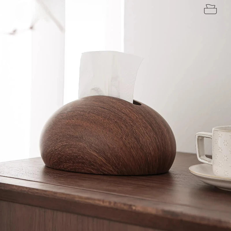 Walnut Wood Grain Tissue Box Cover – Minimalist Resin Decor Accent