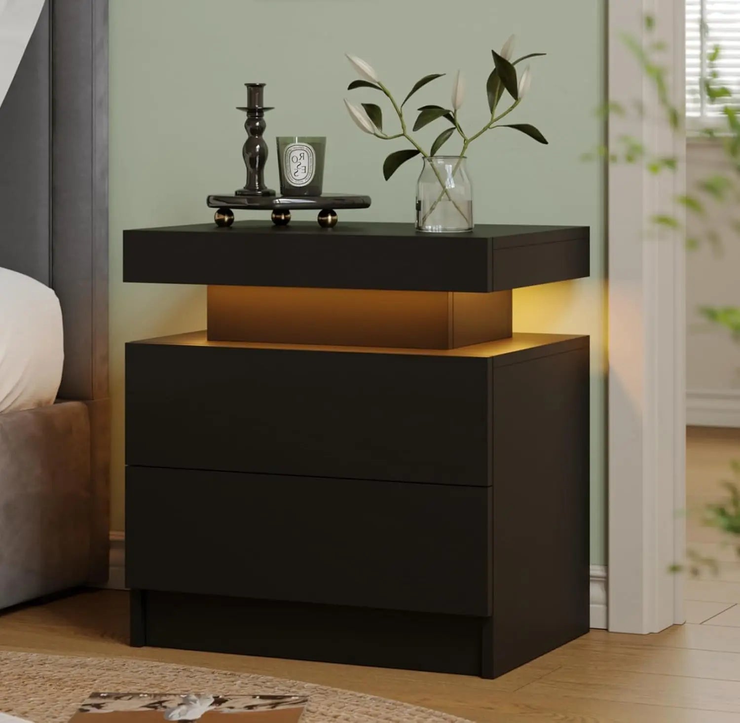 Modern LED Nightstand with 2 Drawers – 8 Colors, Minimalist Bedroom Style