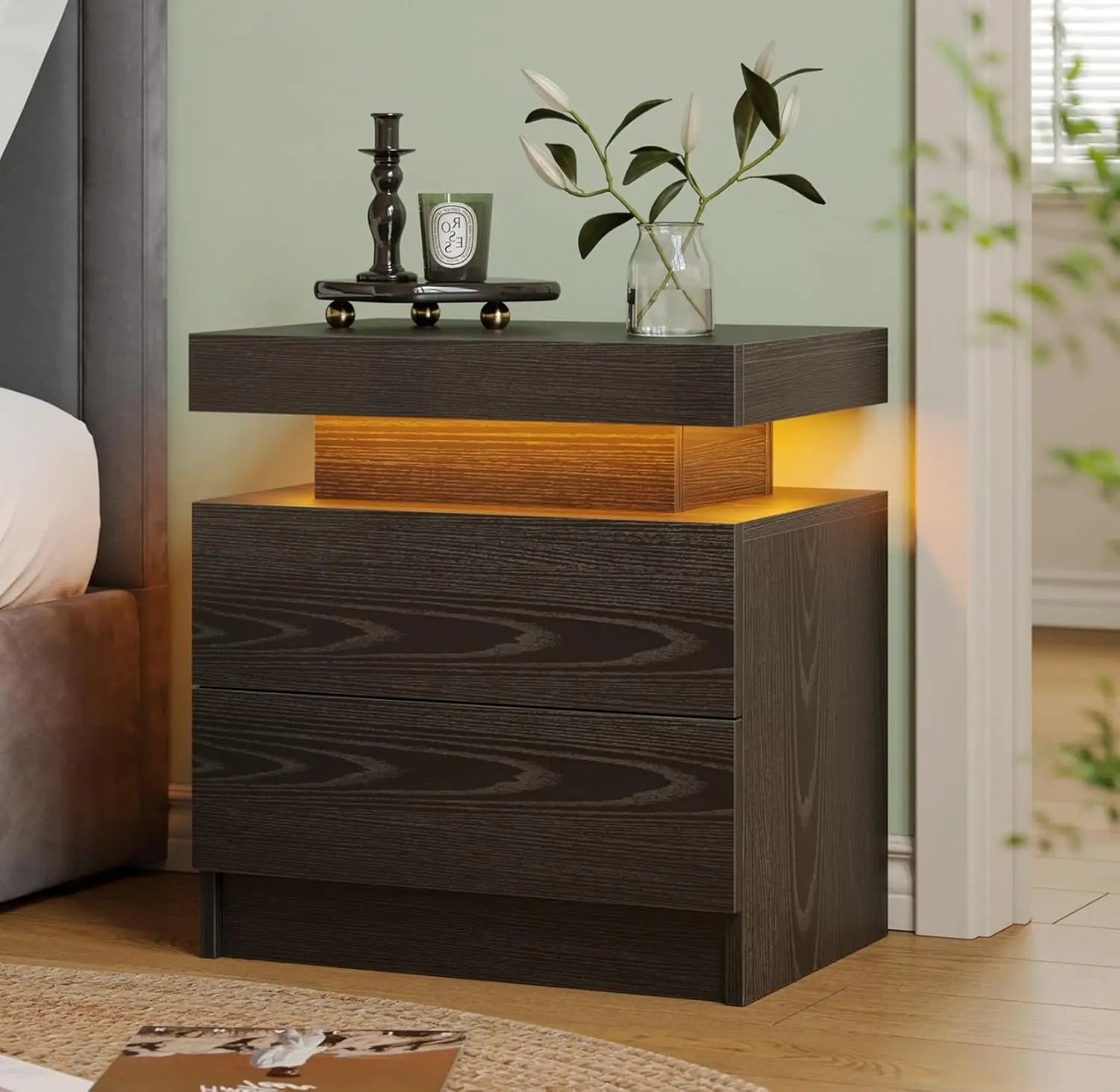 Modern LED Nightstand with 2 Drawers – 8 Colors, Minimalist Bedroom Style