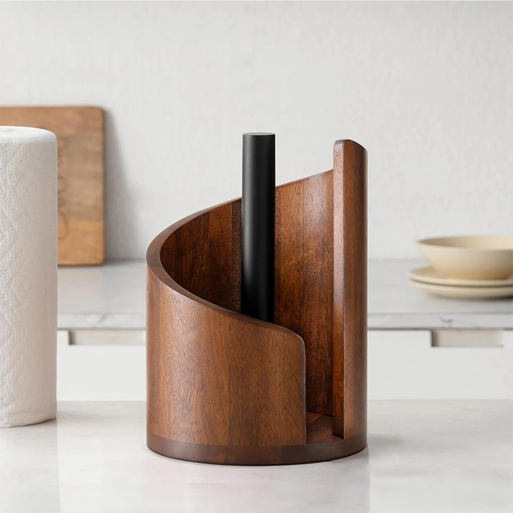 Spiral Wave Wooden Paper Towel Holder – Modern Kitchen Countertop Accent