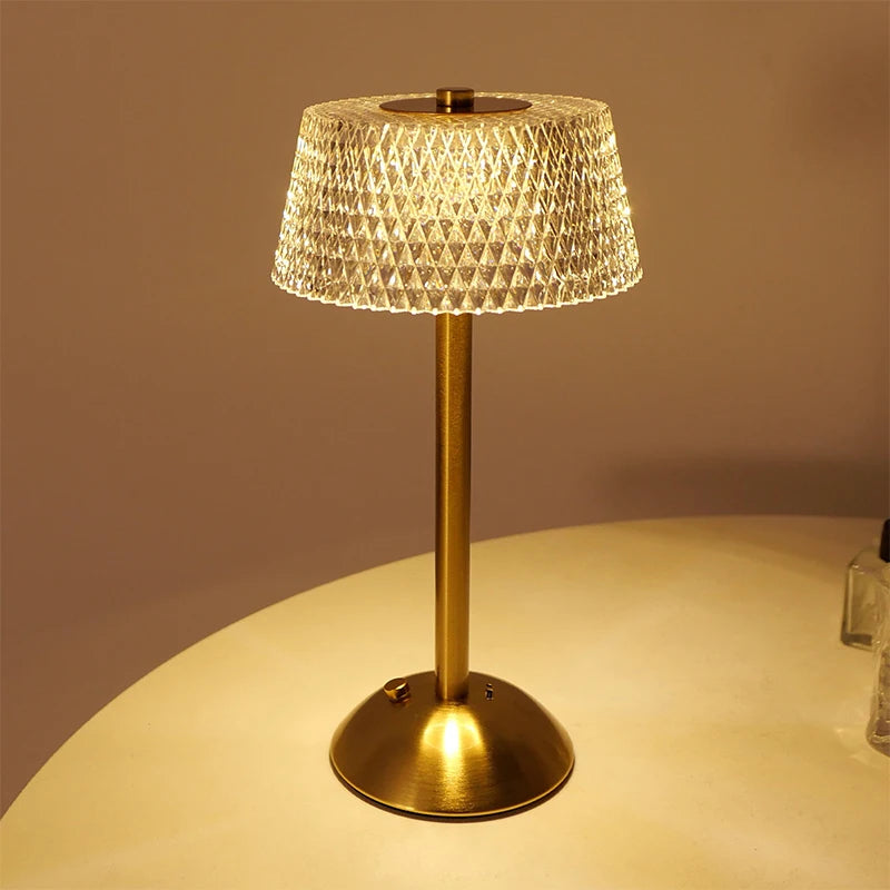 Crystal Glow Cordless Table Lamp – Rechargeable Touch Lamp with Glass Shade