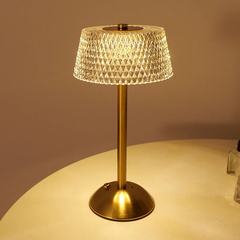 Crystal Glow Cordless Table Lamp – Rechargeable Touch Lamp with Glass Shade