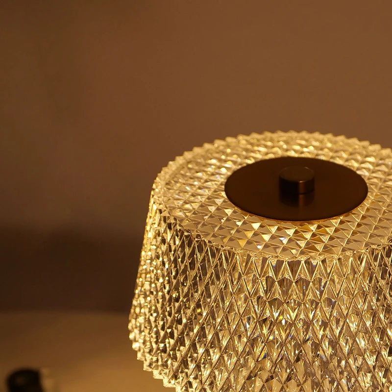 Crystal Glow Cordless Table Lamp – Rechargeable Touch Lamp with Glass Shade