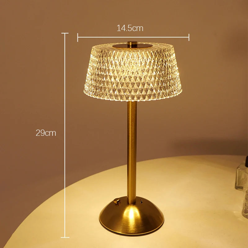 Crystal Glow Cordless Table Lamp – Rechargeable Touch Lamp with Glass Shade