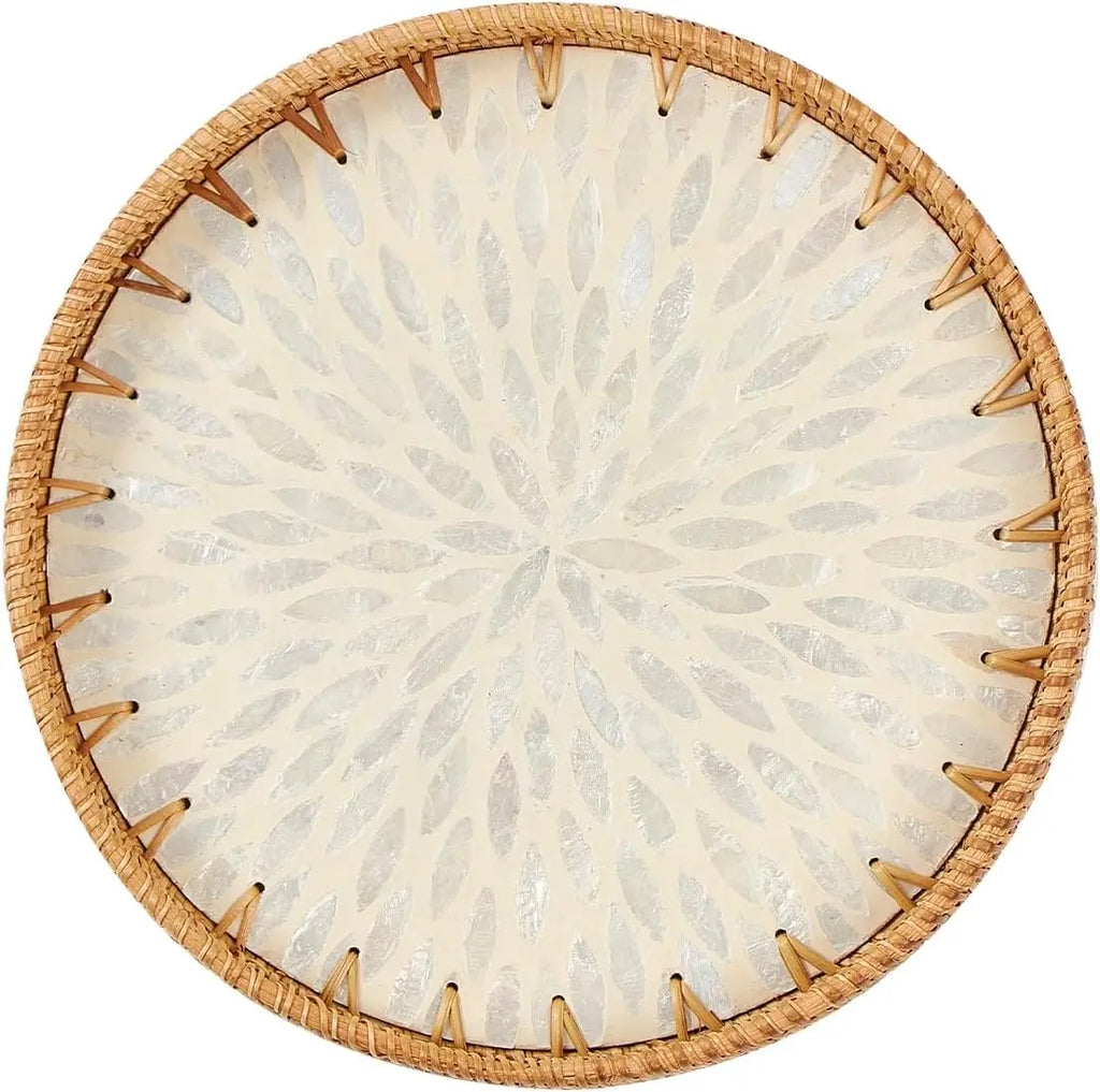 Handmade Rattan & Glass Mosaic Tray – Decorative Serving Tray, 5 Styles