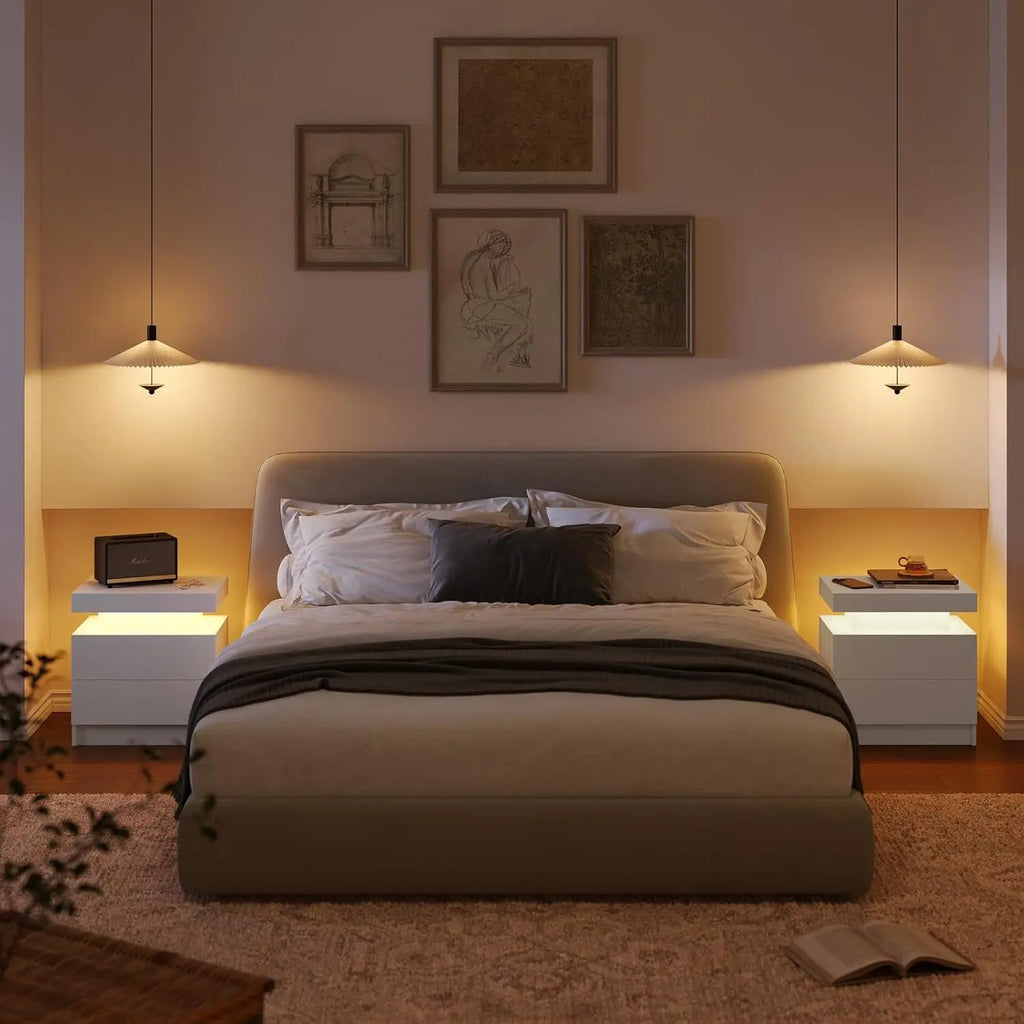 Modern LED Nightstand with 2 Drawers – 8 Colors, Minimalist Bedroom Style