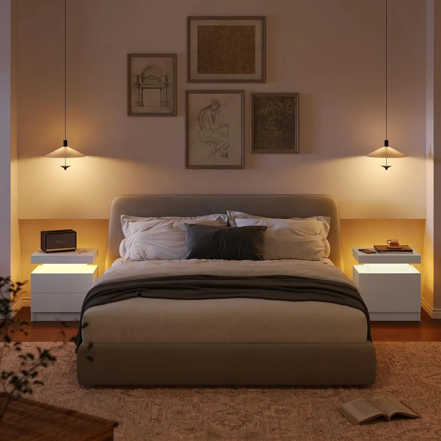 Modern LED Nightstand with 2 Drawers – 8 Colors, Minimalist Bedroom Style