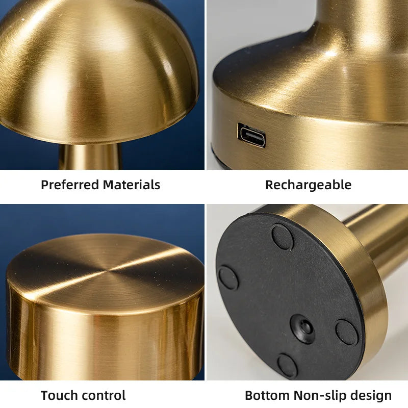 Cordless Brass Touch Lamp – Ambient Glow, Zero Cords