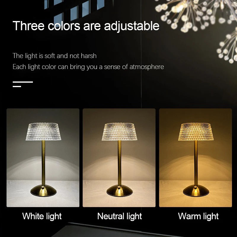 Crystal Glow Cordless Table Lamp – Rechargeable Touch Lamp with Glass Shade