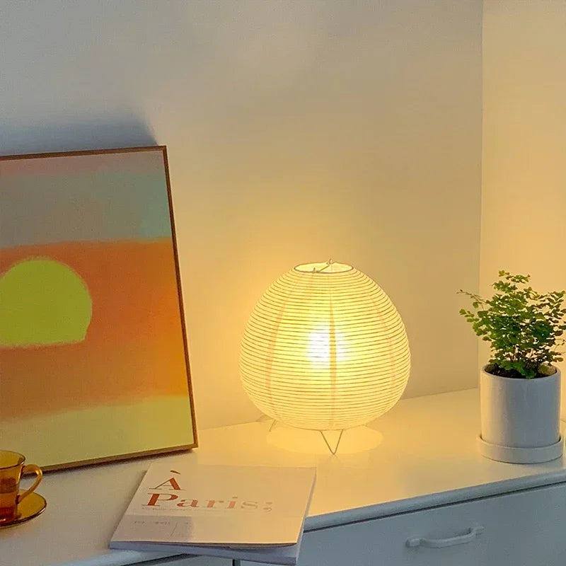 Japanese Rice Paper Table Lamp — Soft Glow Bedside Light
