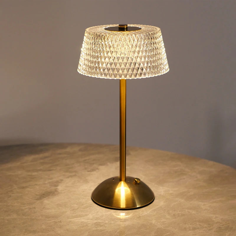 Crystal Glow Cordless Table Lamp – Rechargeable Touch Lamp with Glass Shade