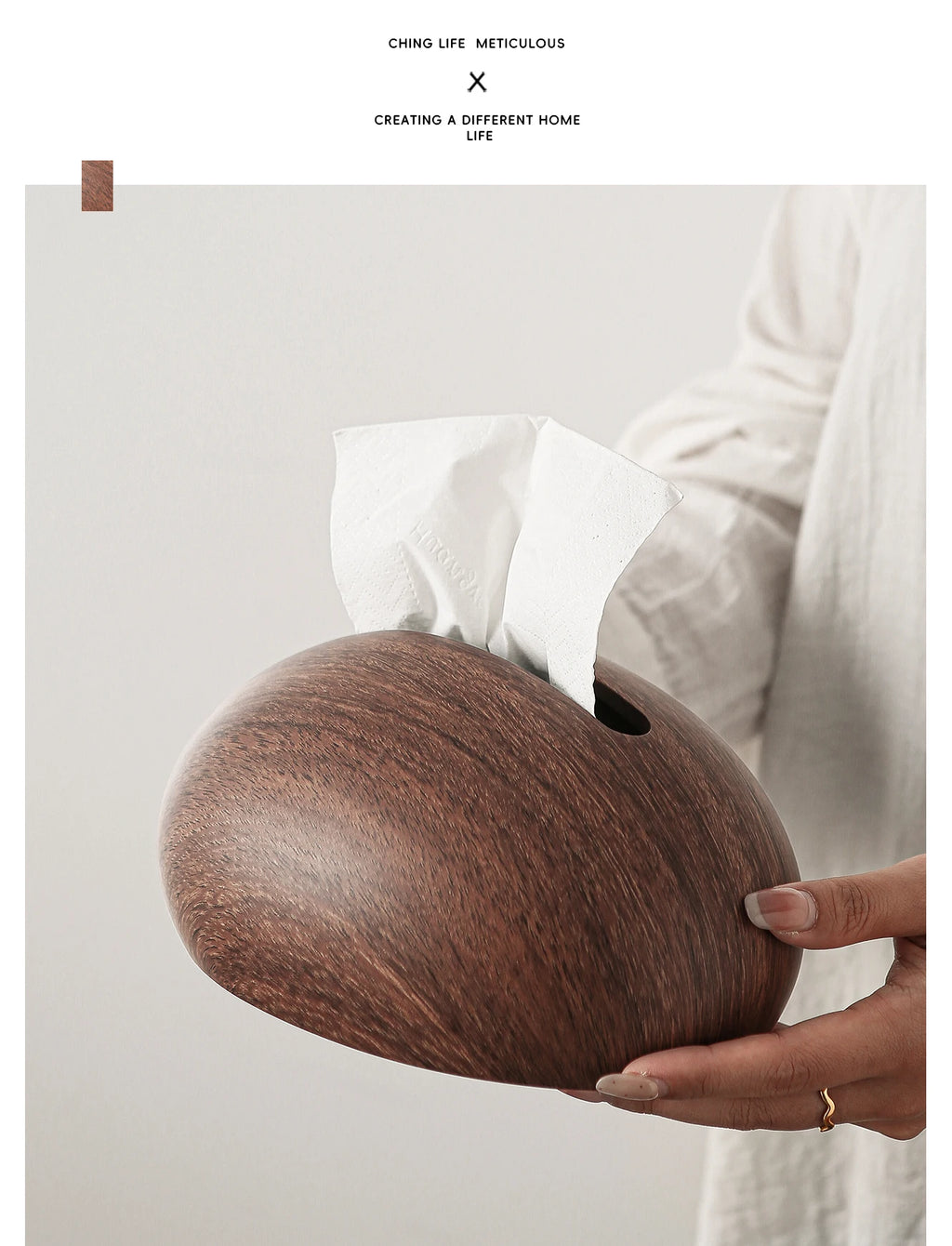 Walnut Wood Grain Tissue Box Cover – Minimalist Resin Decor Accent