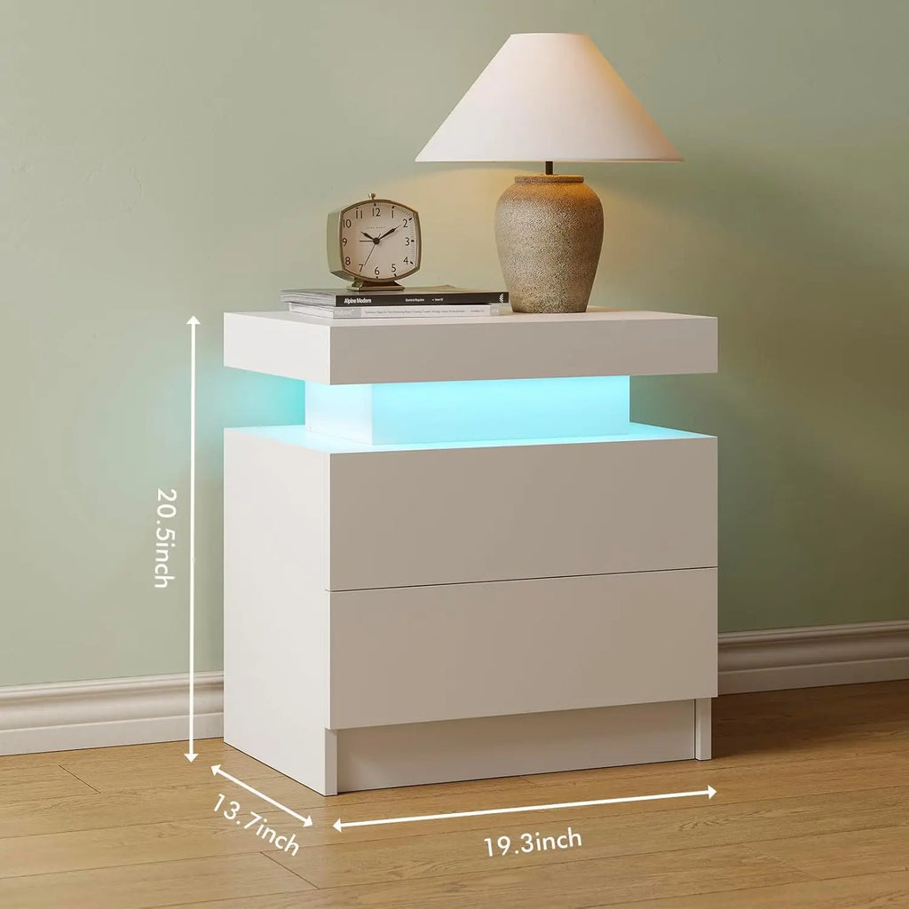 Modern LED Nightstand with 2 Drawers – 8 Colors, Minimalist Bedroom Style