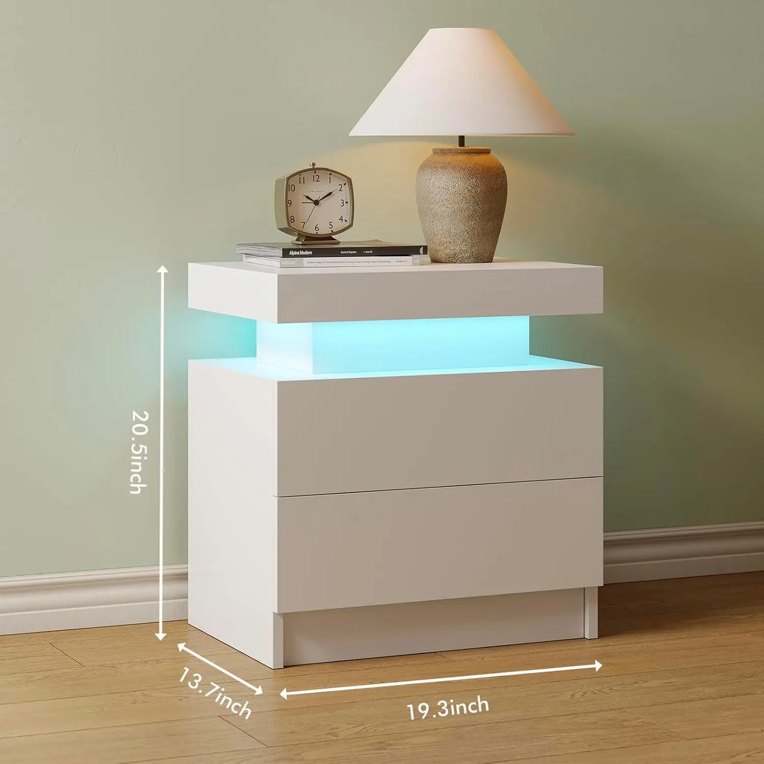 Modern LED Nightstand with 2 Drawers – 8 Colors, Minimalist Bedroom Style